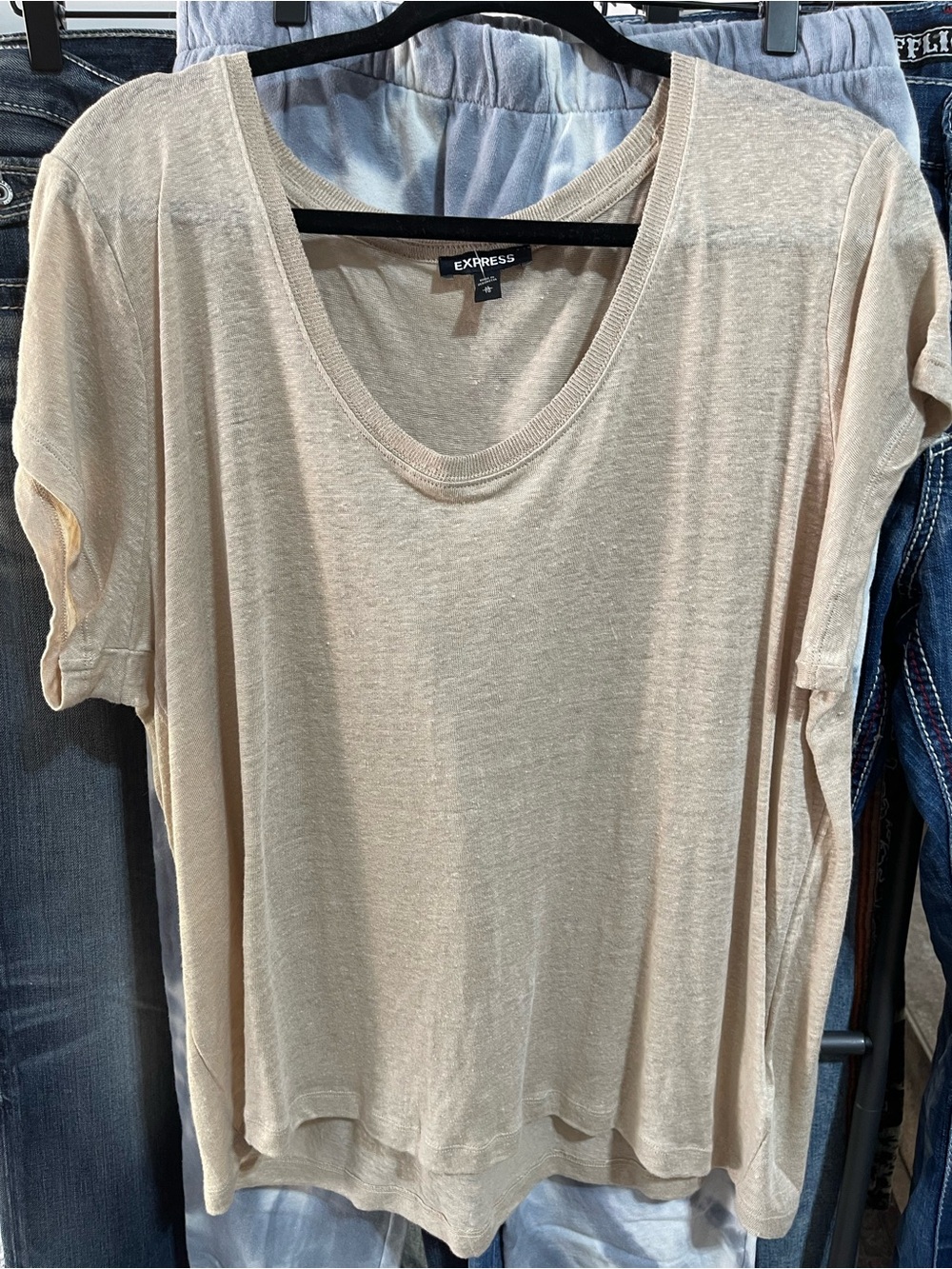 Express Women's Short Sleeve Scoop Neck Top - Light Beige
